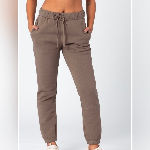Savvy Pants - Savvi Truffle Oversized Joggers Womens Medium Fleece Sweatpants Relaxed Lounge